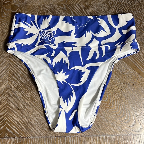 MADEWELL High Waisted Blue White Bikini Swim Bottom M - Picture 1 of 7